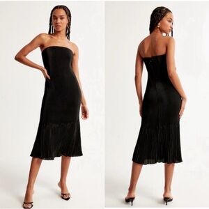 Abercrombie A&F Giselle Pleat Black Midi Dress